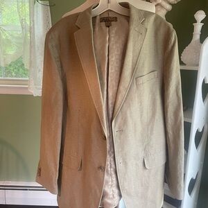 Vintage Men’s Blue  Q Tan Linen blend Sport Coat Classic Tailored Design L